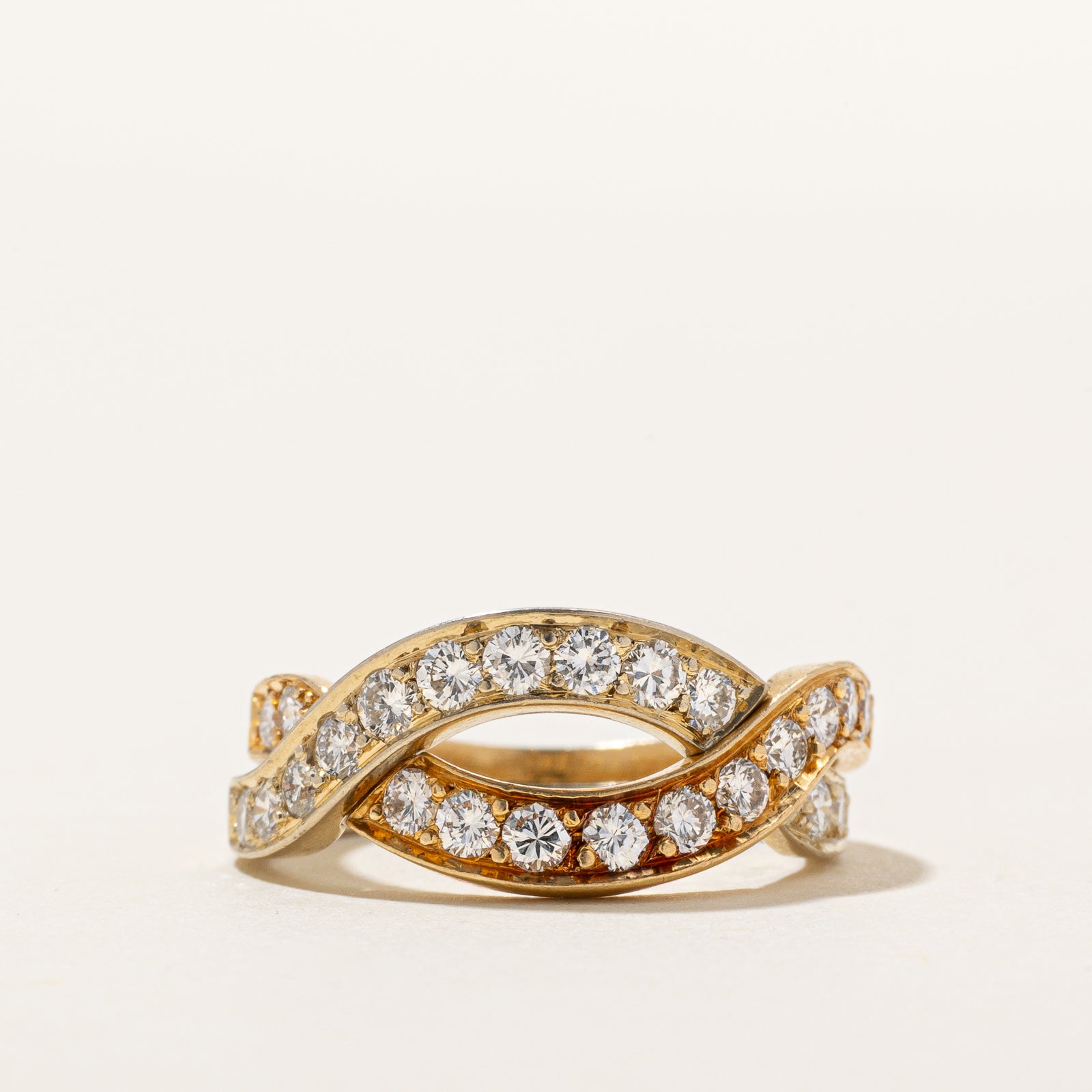 18K Semi Eternity Diamond Double Cross Over Ring | 0.84ctw | SZ 6.5