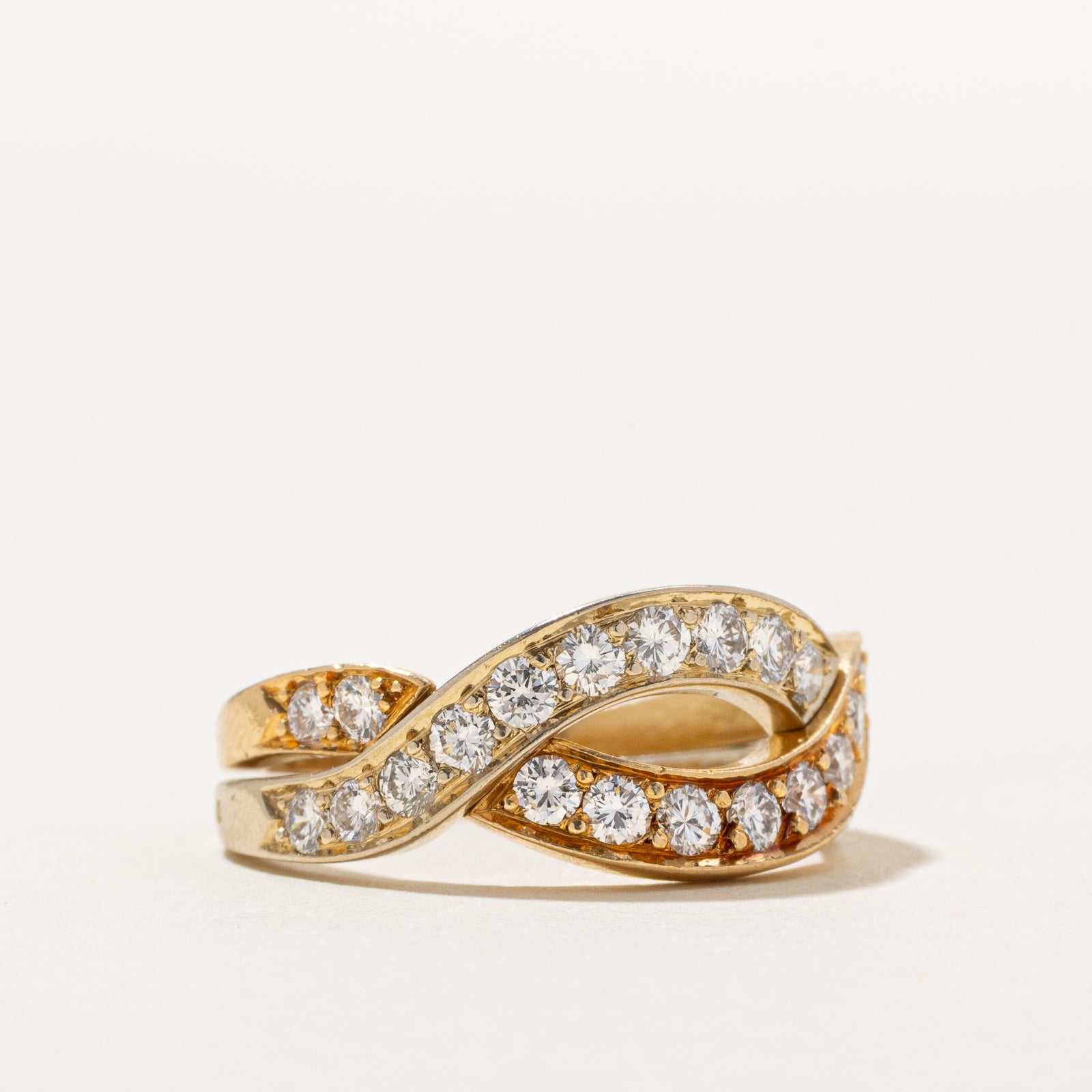 18K Semi Eternity Diamond Double Cross Over Ring | 0.84ctw | SZ 6.5