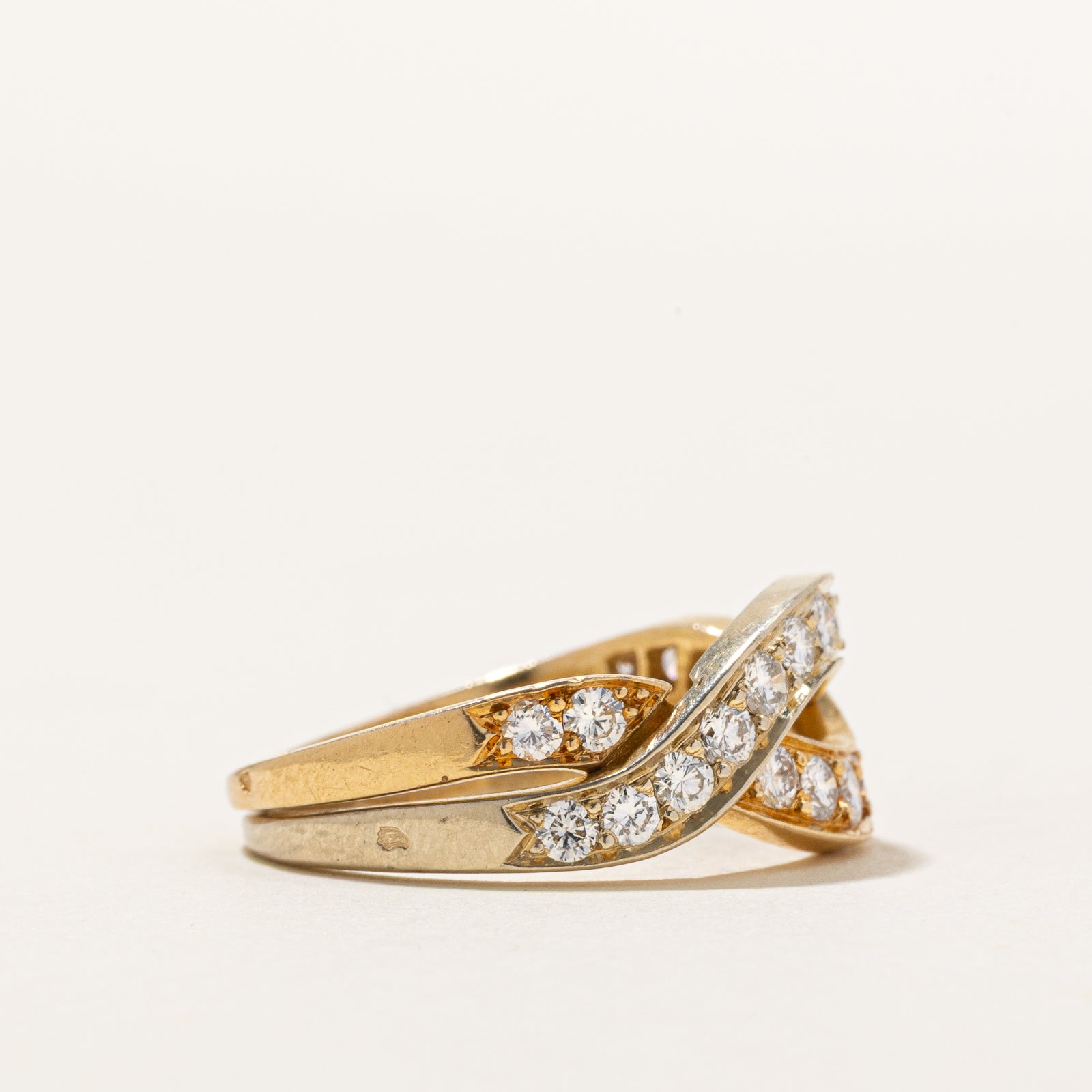18K Semi Eternity Diamond Double Cross Over Ring | 0.84ctw | SZ 6.5