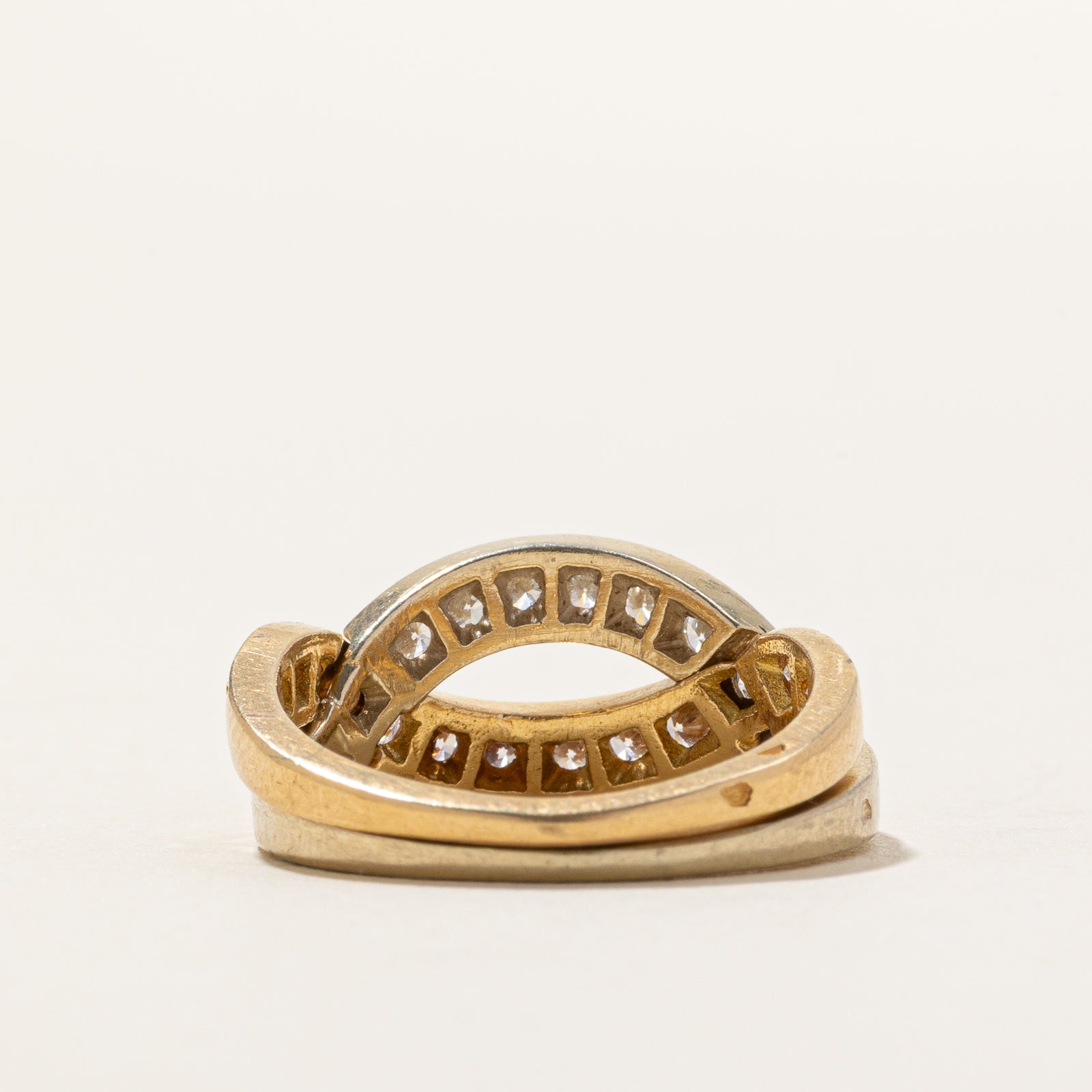 18K Semi Eternity Diamond Double Cross Over Ring | 0.84ctw | SZ 6.5