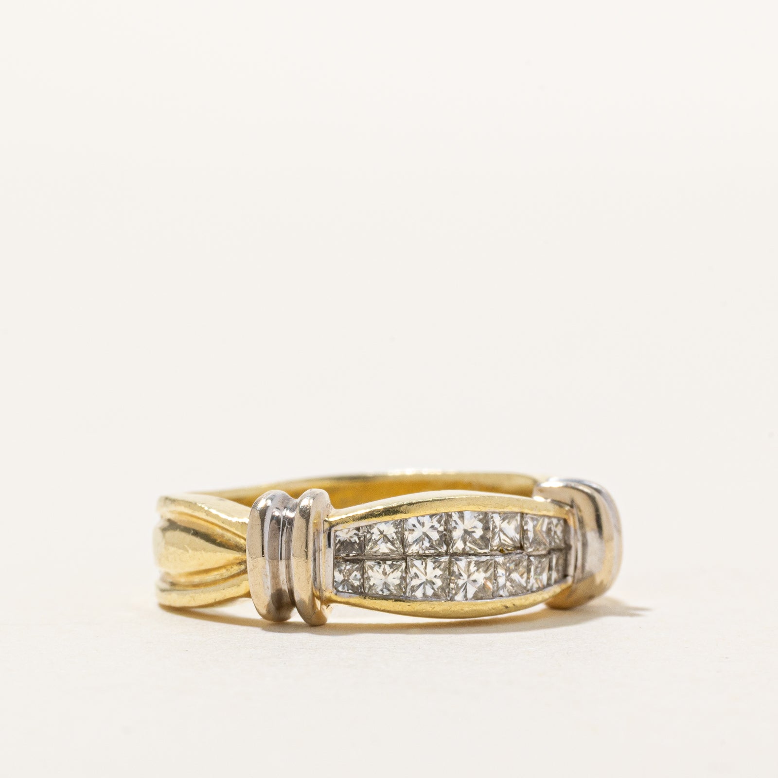 18K Double Row Diamond Grooved Ring | 0.60ctw | SZ 6.25