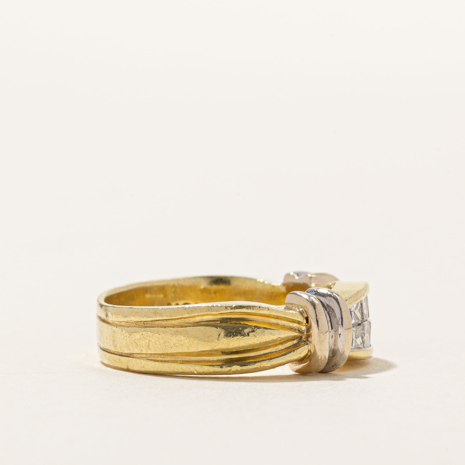 18K Double Row Diamond Grooved Ring | 0.60ctw | SZ 6.25