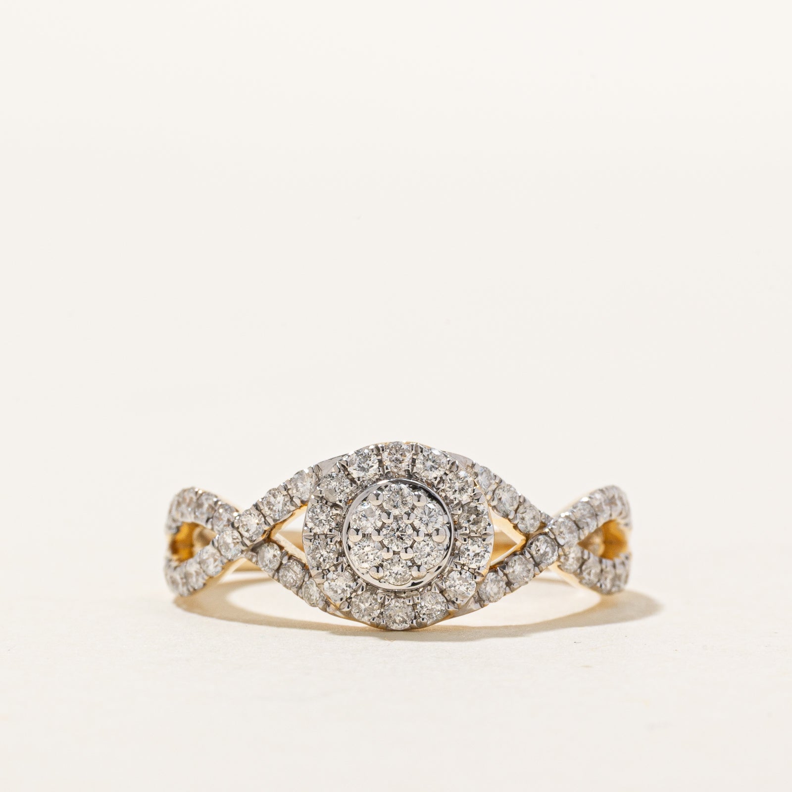 10K Diamond Cluster Halo Cross Over Ring | 0.55ctw | SZ 7