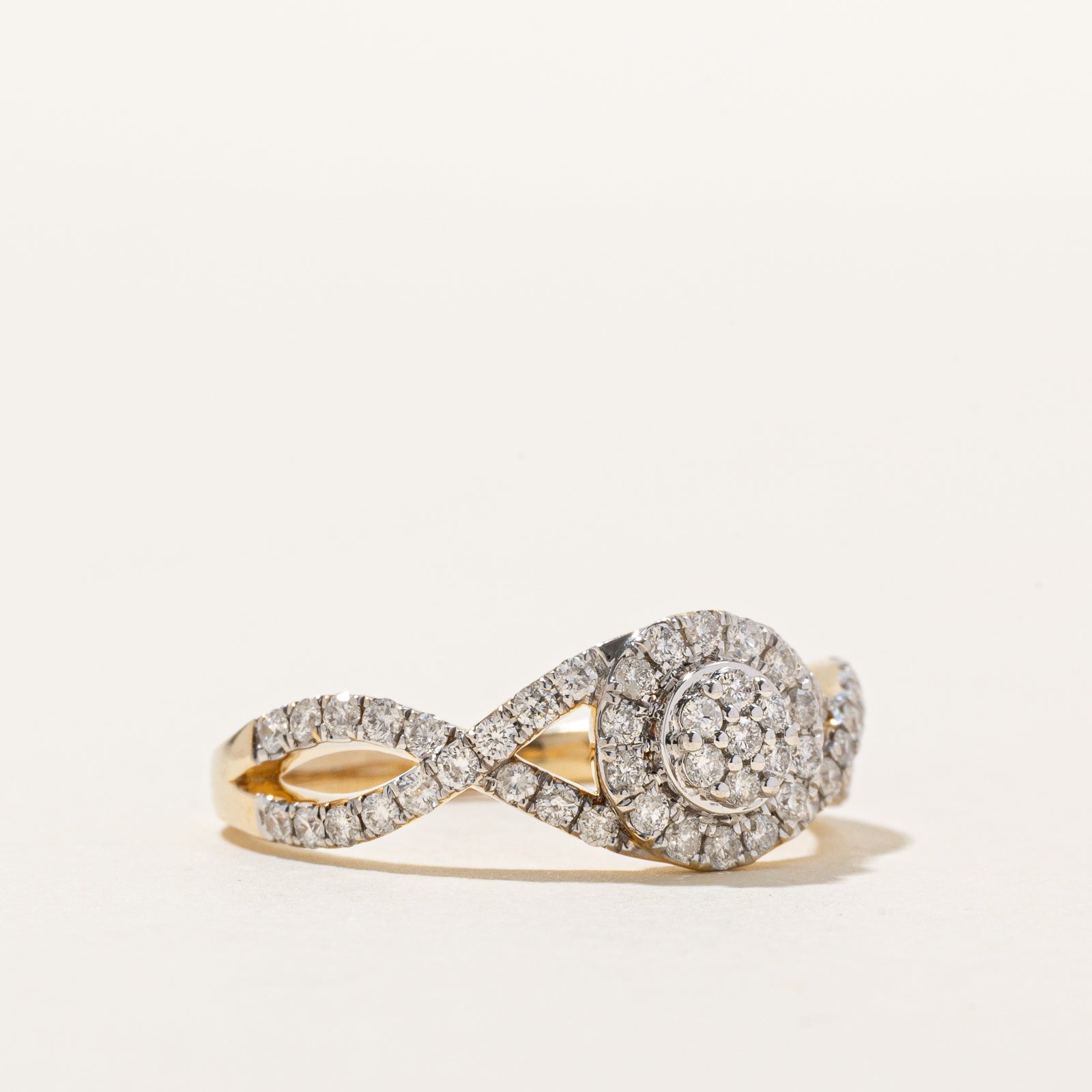 10K Diamond Cluster Halo Cross Over Ring | 0.55ctw | SZ 7