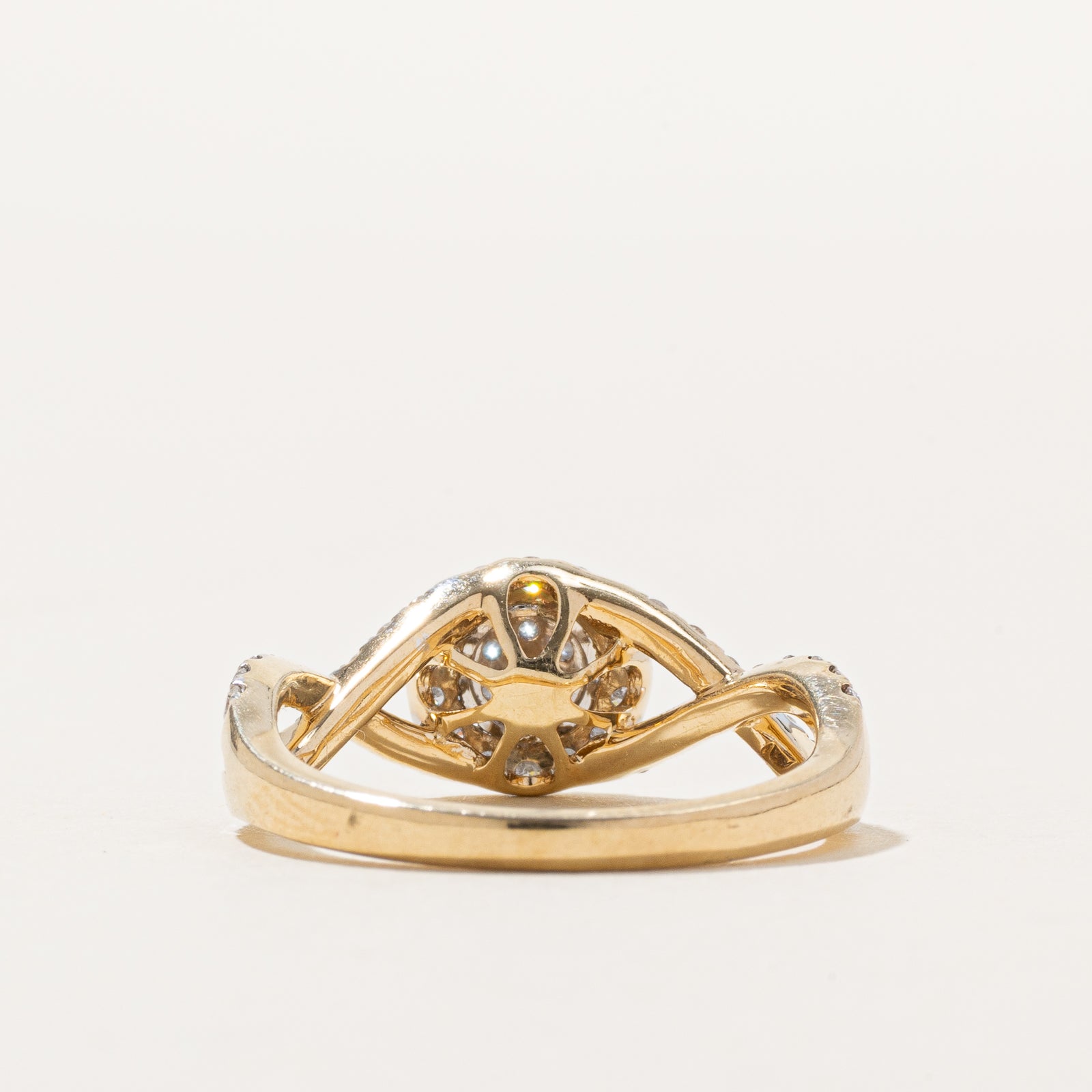 10K Diamond Cluster Halo Cross Over Ring | 0.55ctw | SZ 7