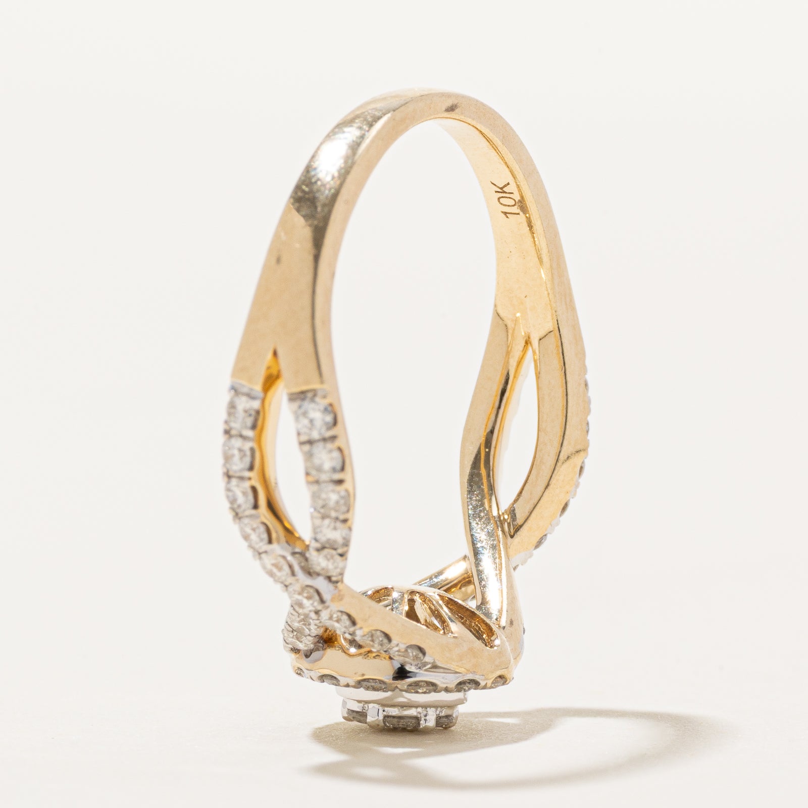 10K Diamond Cluster Halo Cross Over Ring | 0.55ctw | SZ 7