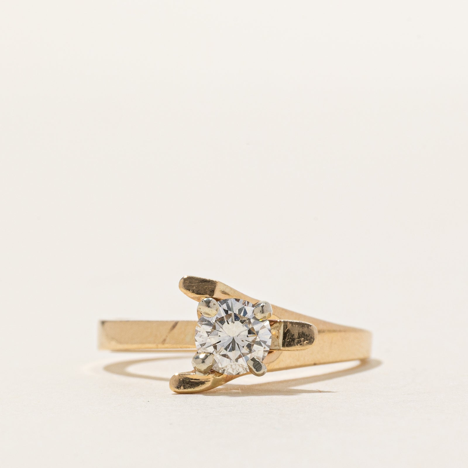 14K Solitaire Diamond Triangle Bypass Ring | 0.45ct | SZ 4
