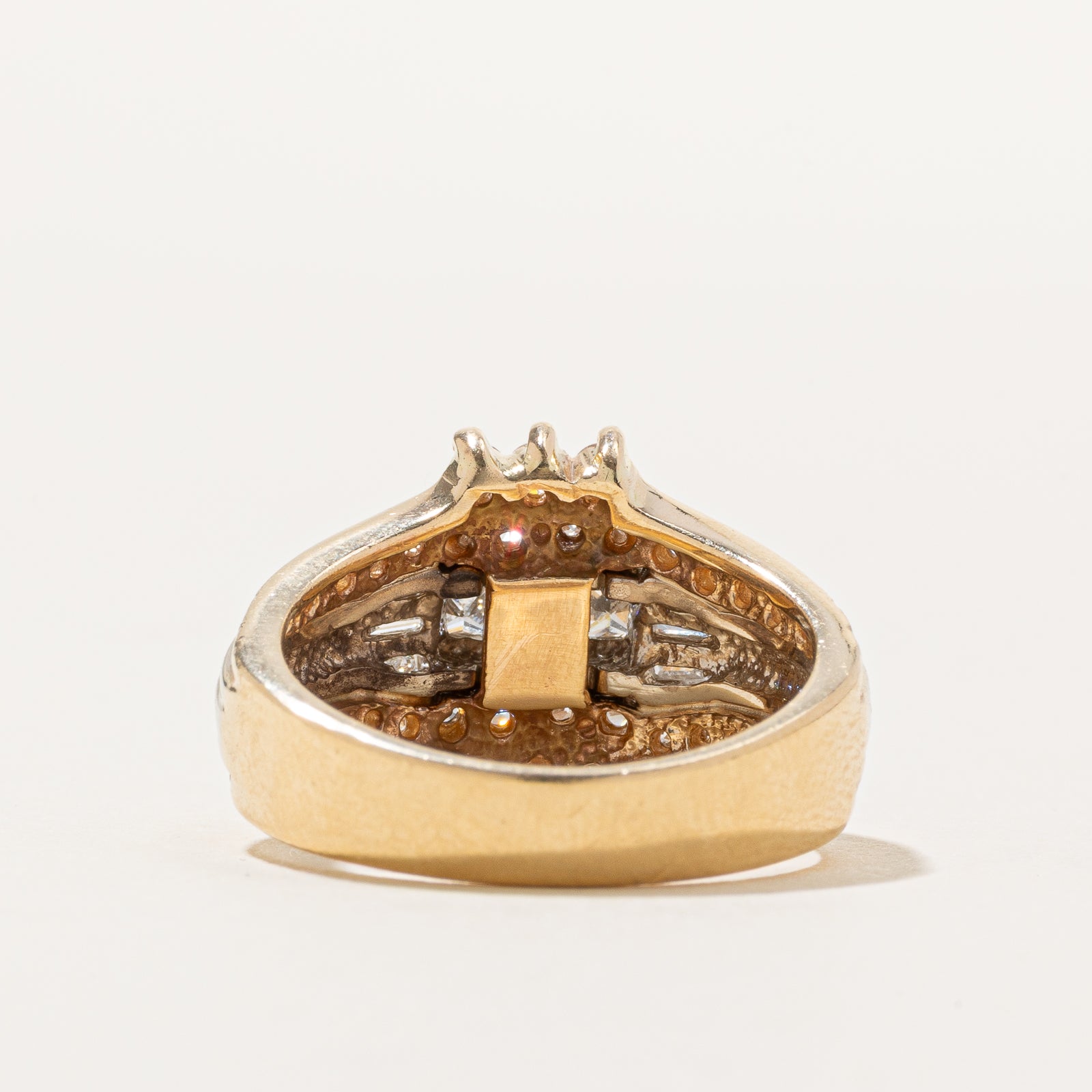 14K Two Tone Multi Cut Diamond Grooved Ring | 1.35ctw | SZ 7.5