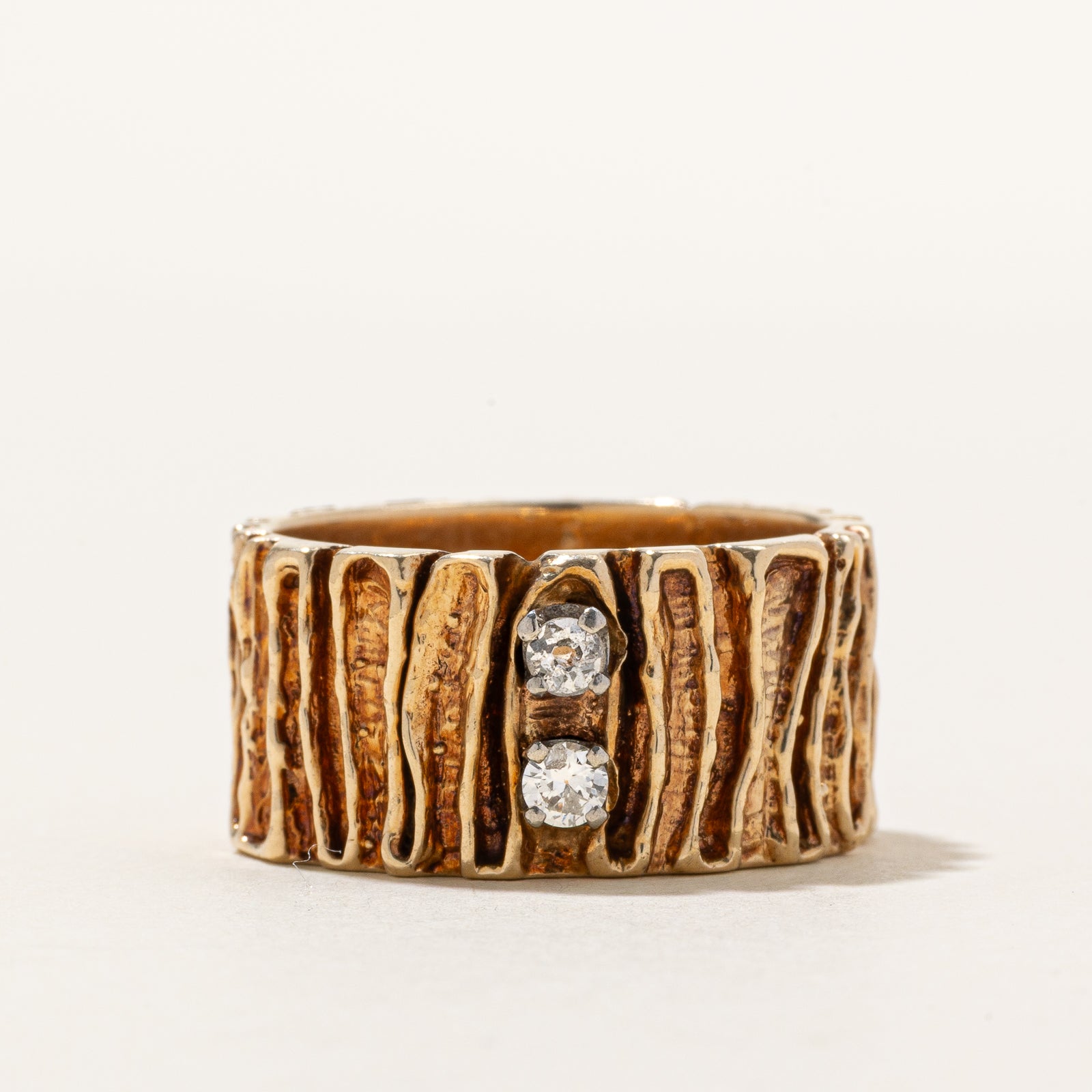10K Two Stone Diamond Textured Band | 0.15ctw | SZ 9.25
