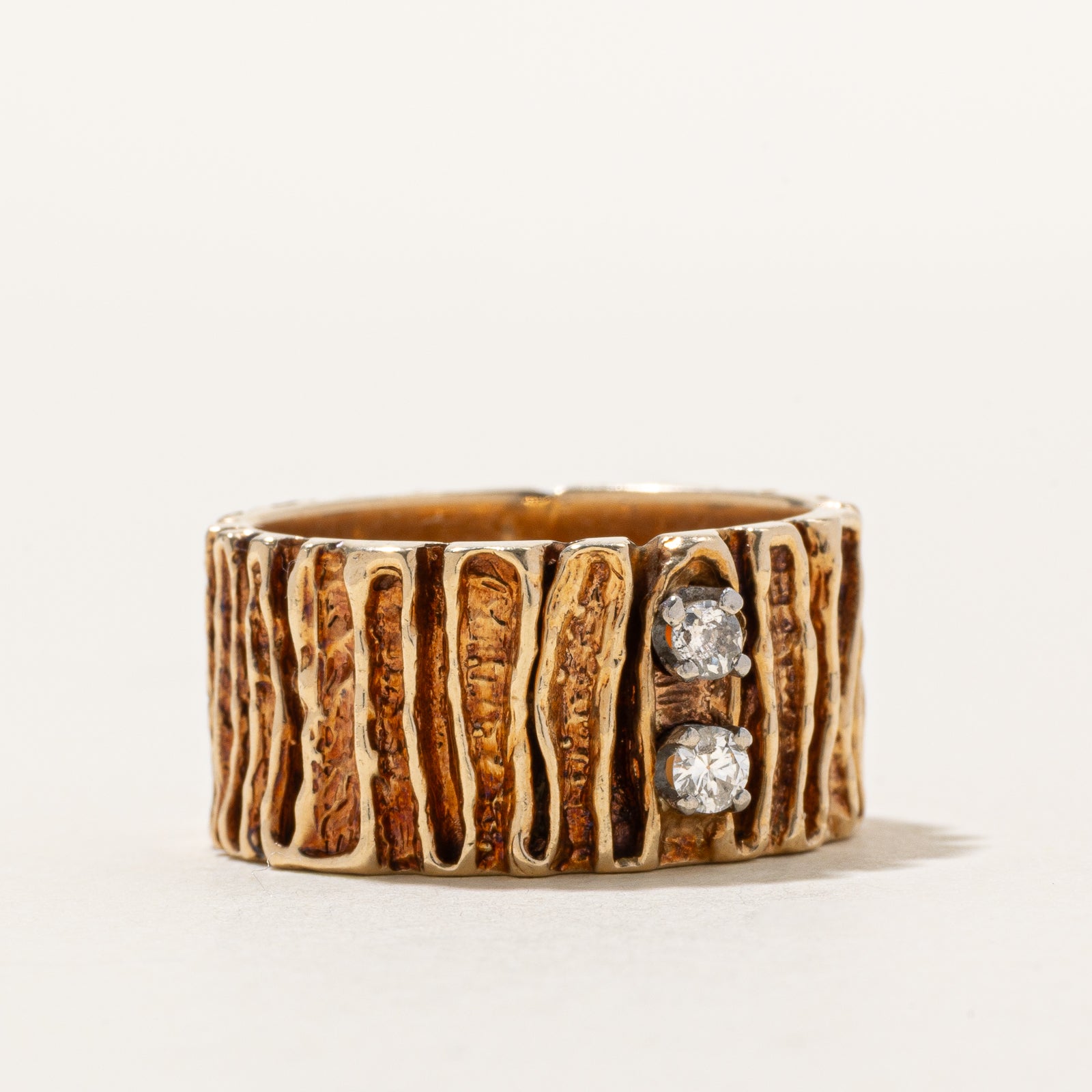 10K Two Stone Diamond Textured Band | 0.15ctw | SZ 9.25