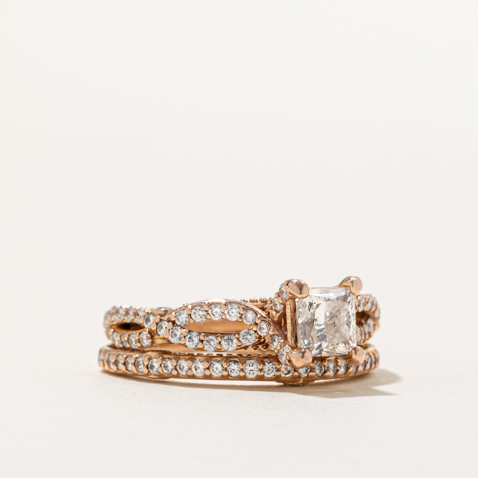 GIA Certified Princess Cut Diamond Soldered Wedding Ring Set | 2.05ctw | 8.5