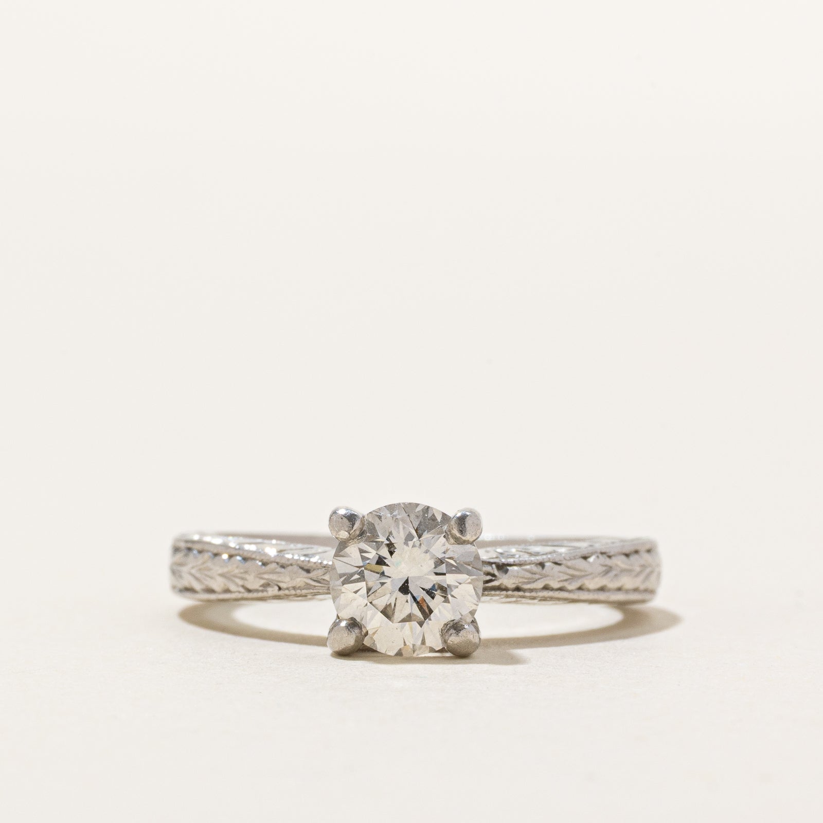 1990 GIA Certified Diamond Engraved Engagement Ring | 1.02ct SI1 E | SZ 6.5