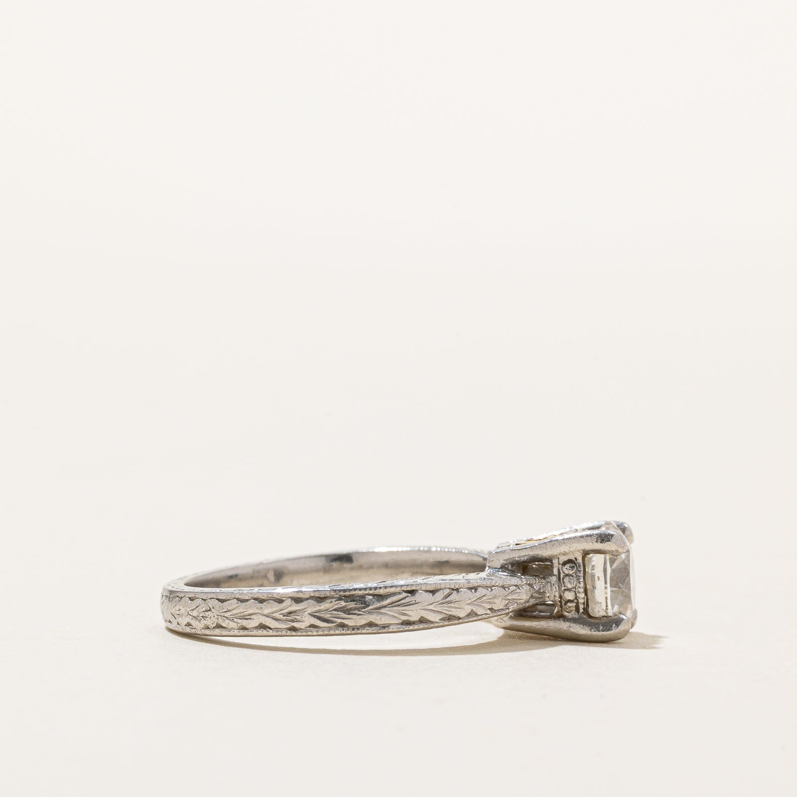 1990 GIA Certified Diamond Engraved Engagement Ring | 1.02ct SI1 E | SZ 6.5