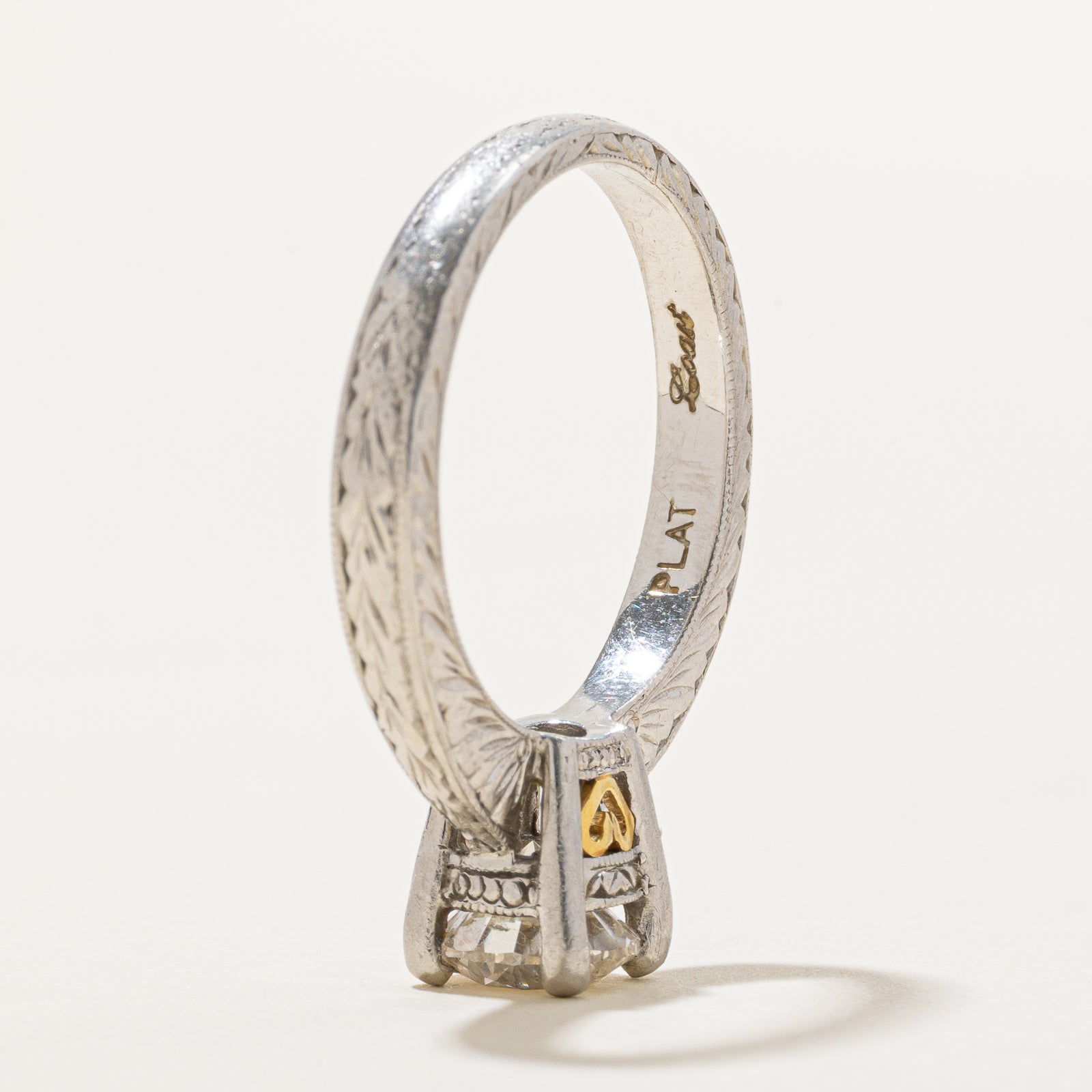 1990 GIA Certified Diamond Engraved Engagement Ring | 1.02ct SI1 E | SZ 6.5