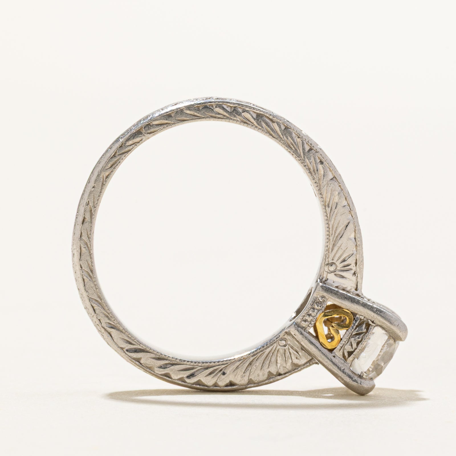 1990 GIA Certified Diamond Engraved Engagement Ring | 1.02ct SI1 E | SZ 6.5