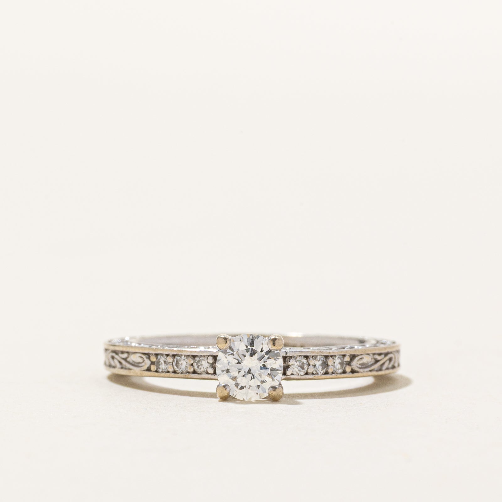 GIA Certified Diamond Engraved Engagement Ring | 0.34ctw | SZ 5.5