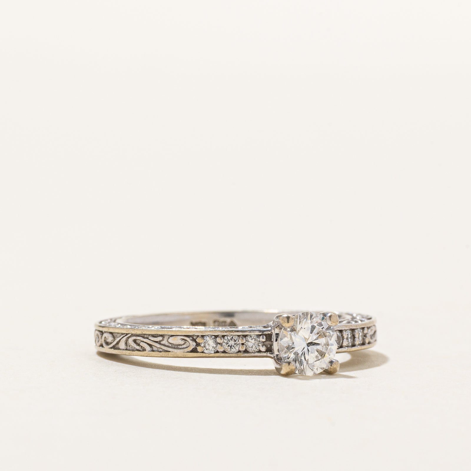 GIA Certified Diamond Engraved Engagement Ring | 0.34ctw | SZ 5.5