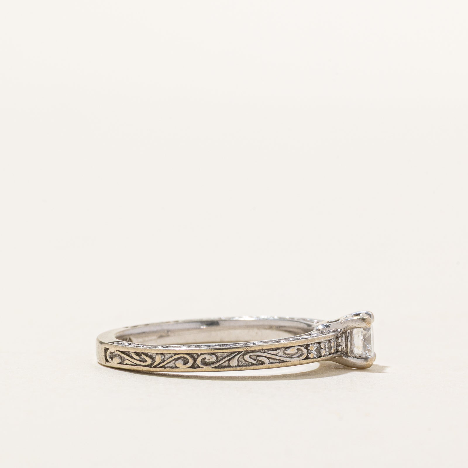 GIA Certified Diamond Engraved Engagement Ring | 0.34ctw | SZ 5.5