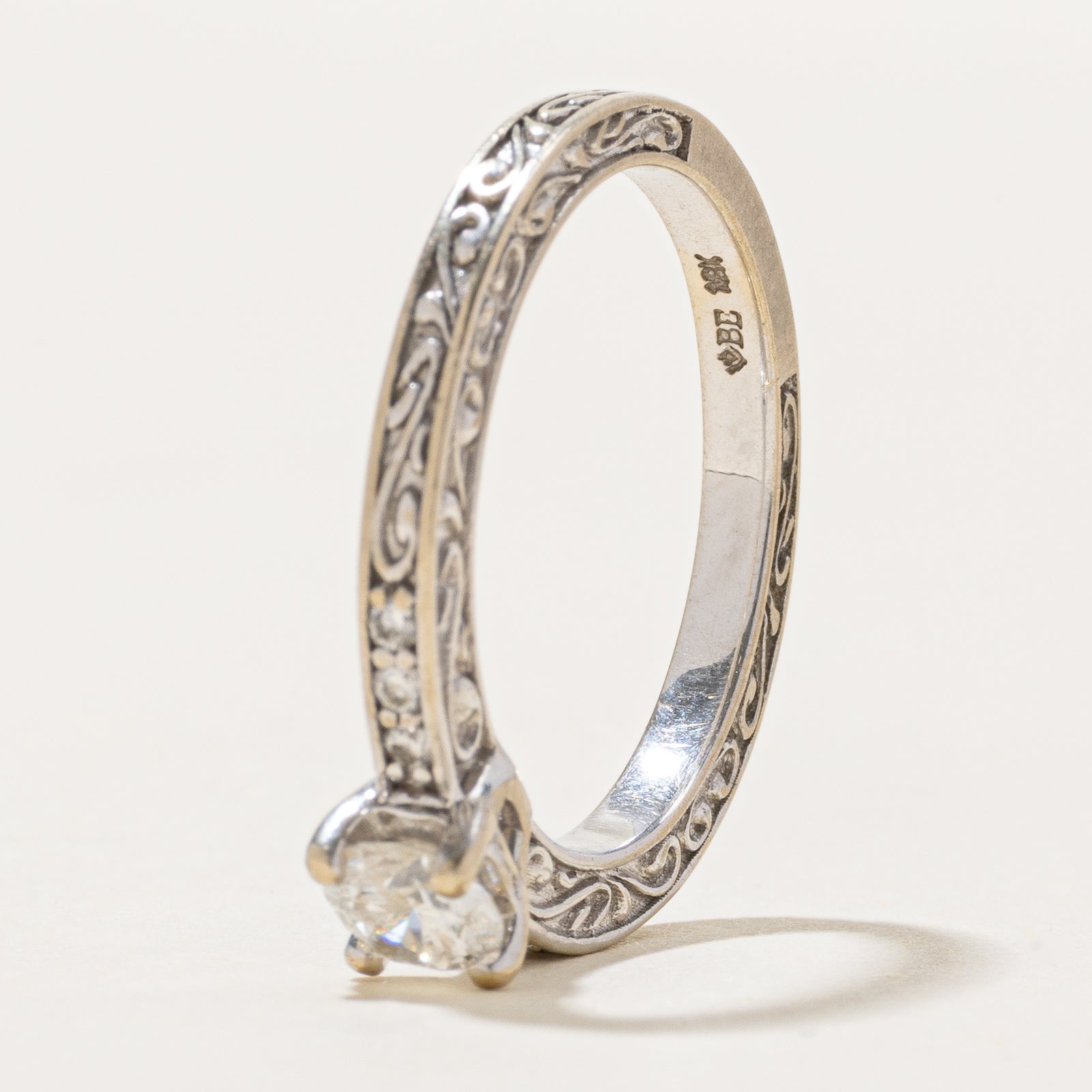 GIA Certified Diamond Engraved Engagement Ring | 0.34ctw | SZ 5.5