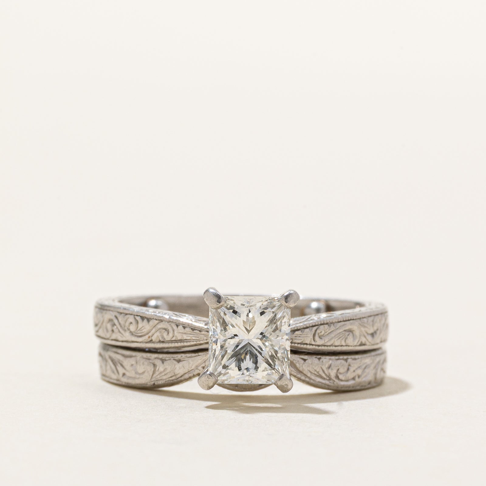 GIA Certified Princess Cut Diamond Wedding Ring Set | 1.02ct VS1 H | SZ 4.5