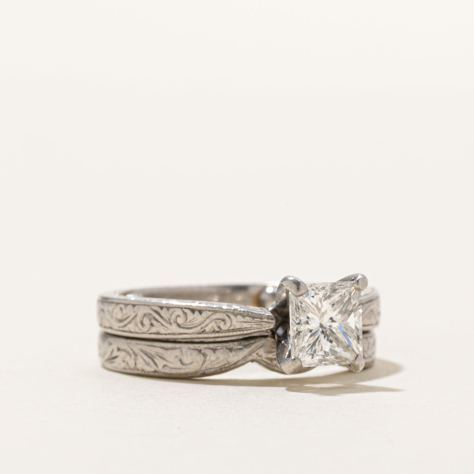 GIA Certified Princess Cut Diamond Wedding Ring Set | 1.02ct VS1 H | SZ 4.5