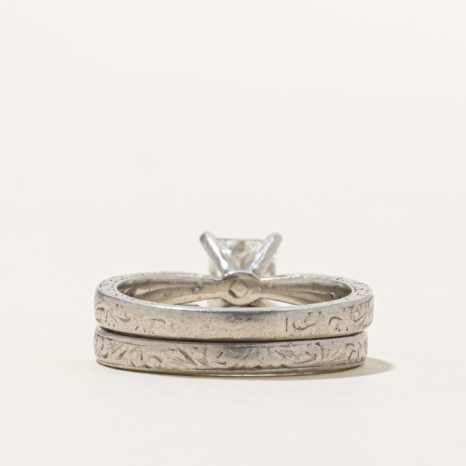 GIA Certified Princess Cut Diamond Wedding Ring Set | 1.02ct VS1 H | SZ 4.5