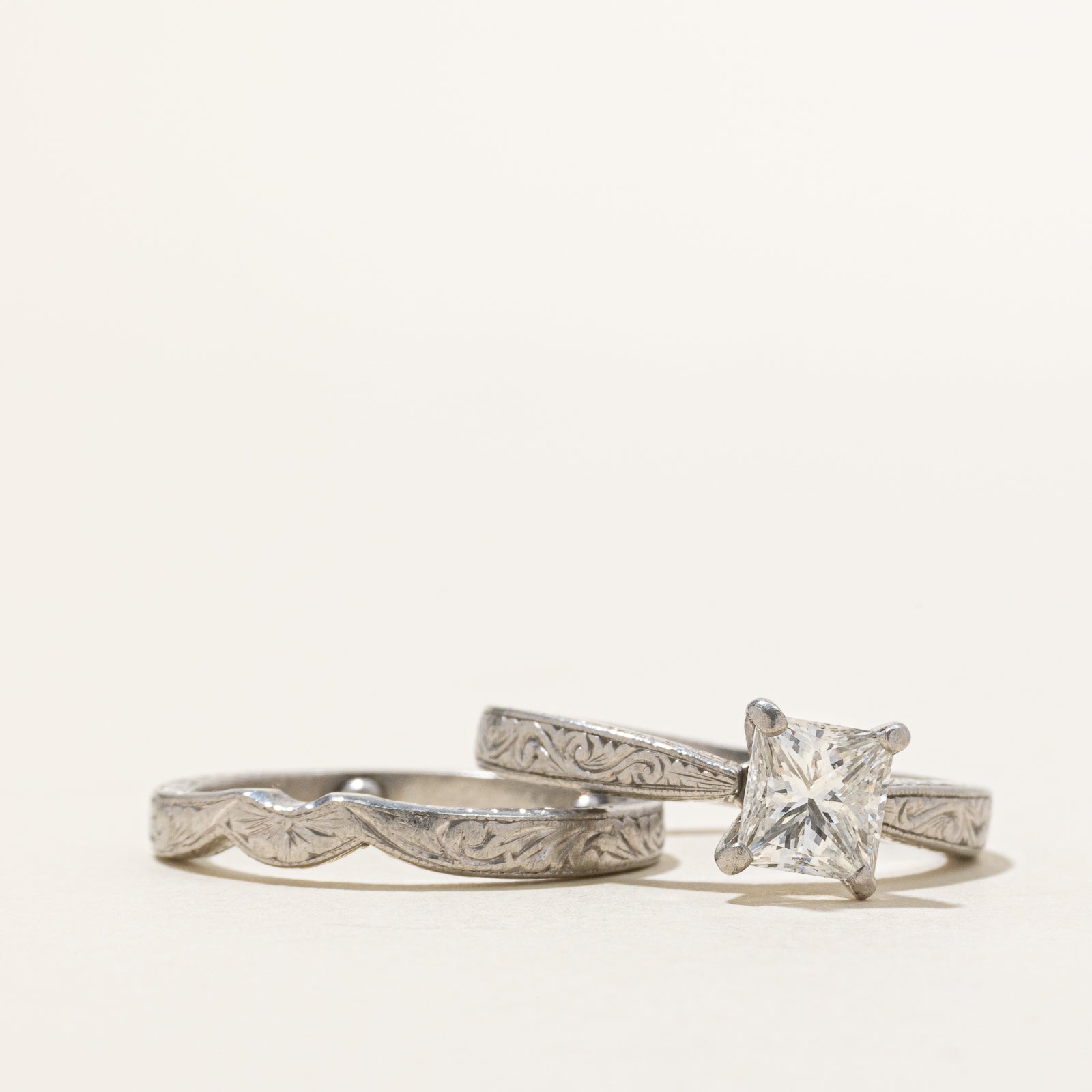 GIA Certified Princess Cut Diamond Wedding Ring Set | 1.02ct VS1 H | SZ 4.5