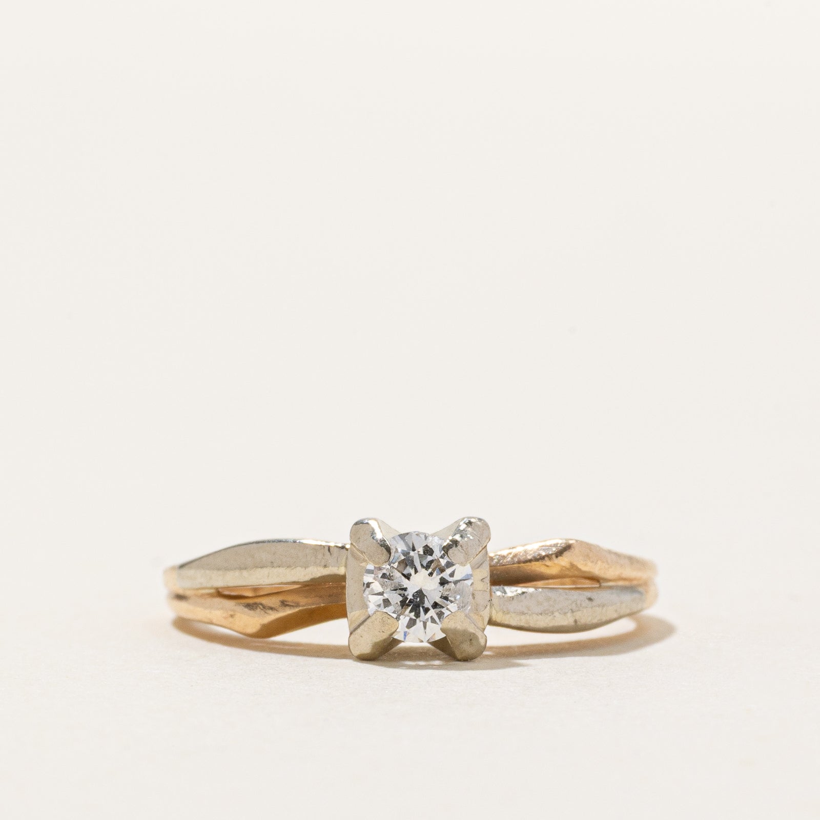 14K Two Tone Gold Solitaire Diamond Ring | 0.21ct | SZ 3.75