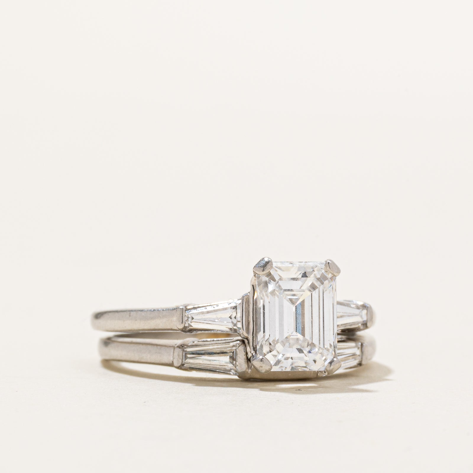 Vintage Emerald Cut Diamond Wedding Set | 2.52ctw VVS2 E | SZ 9.5