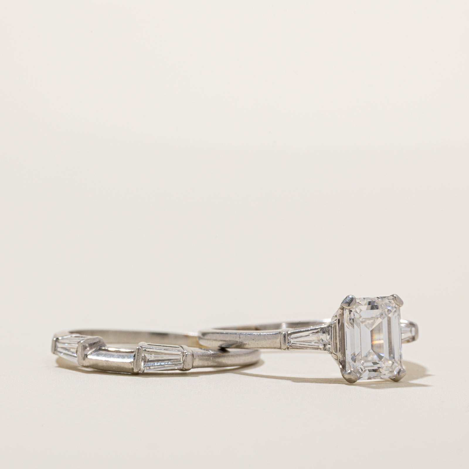 Vintage Emerald Cut Diamond Wedding Set | 2.52ctw VVS2 E | SZ 9.5