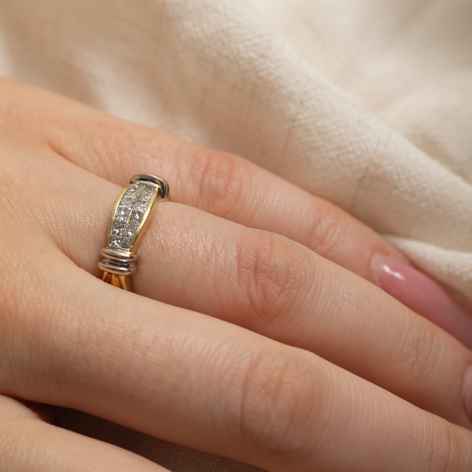18K Double Row Diamond Grooved Ring | 0.60ctw | SZ 6.25