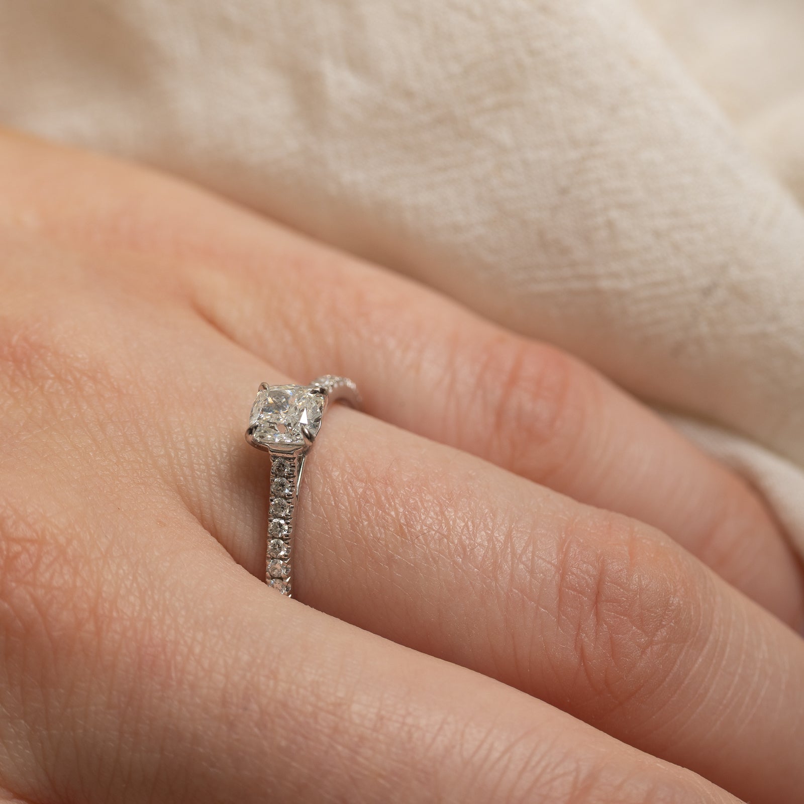 GIA Certified Cushion Cut Diamond Engagement Ring | 0.88ctw | SZ 7.5