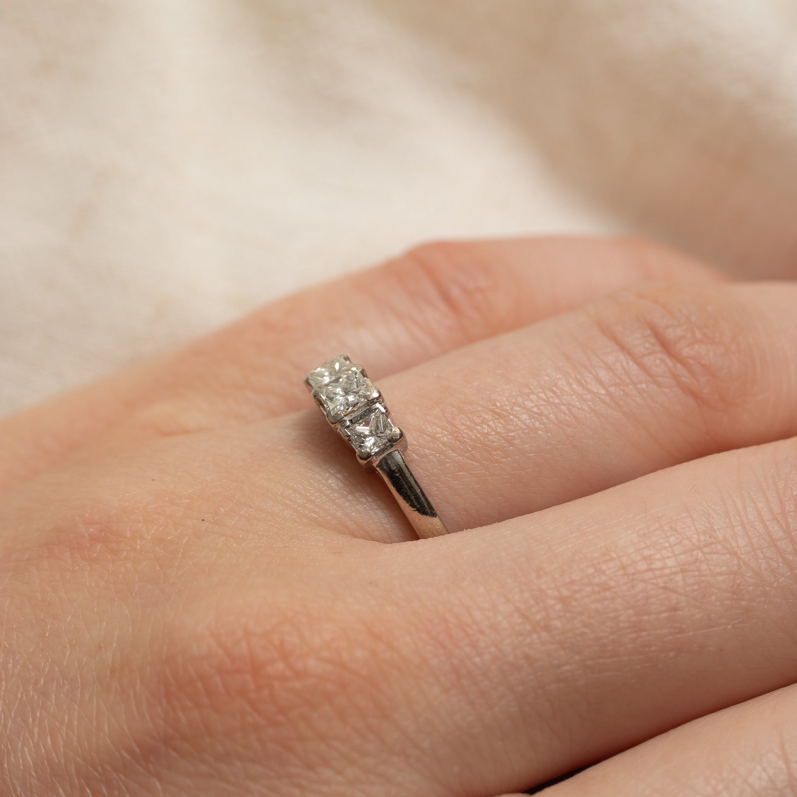 18K Three Stone Princess Cut Diamond Ring | 0.55ctw | SZ 8.25
