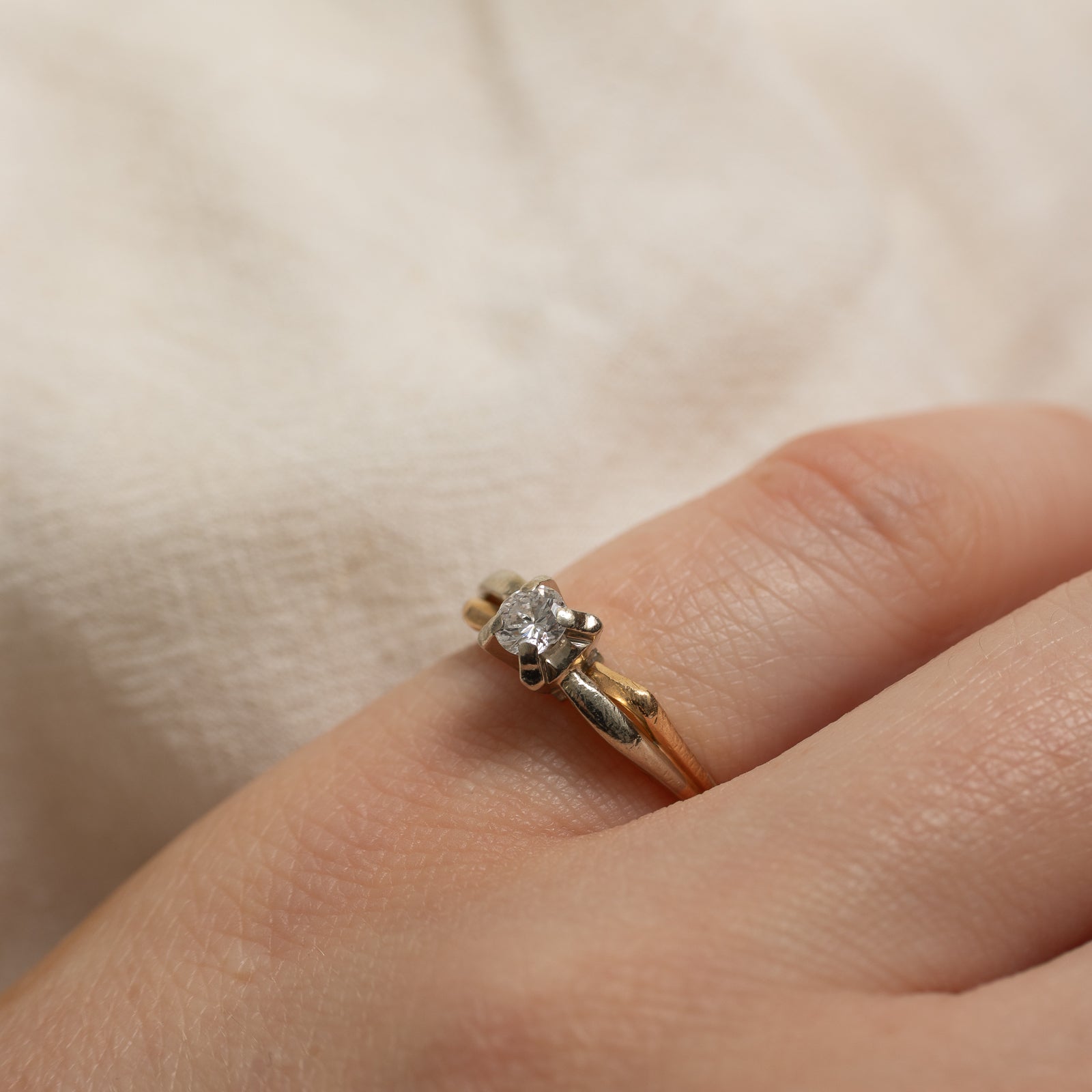 14K Two Tone Gold Solitaire Diamond Ring | 0.21ct | SZ 3.75