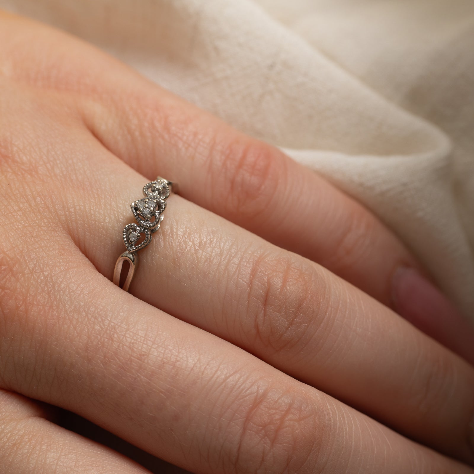 10K Diamond Three Open Heart Ring | 0.04ctw | SZ 6.75