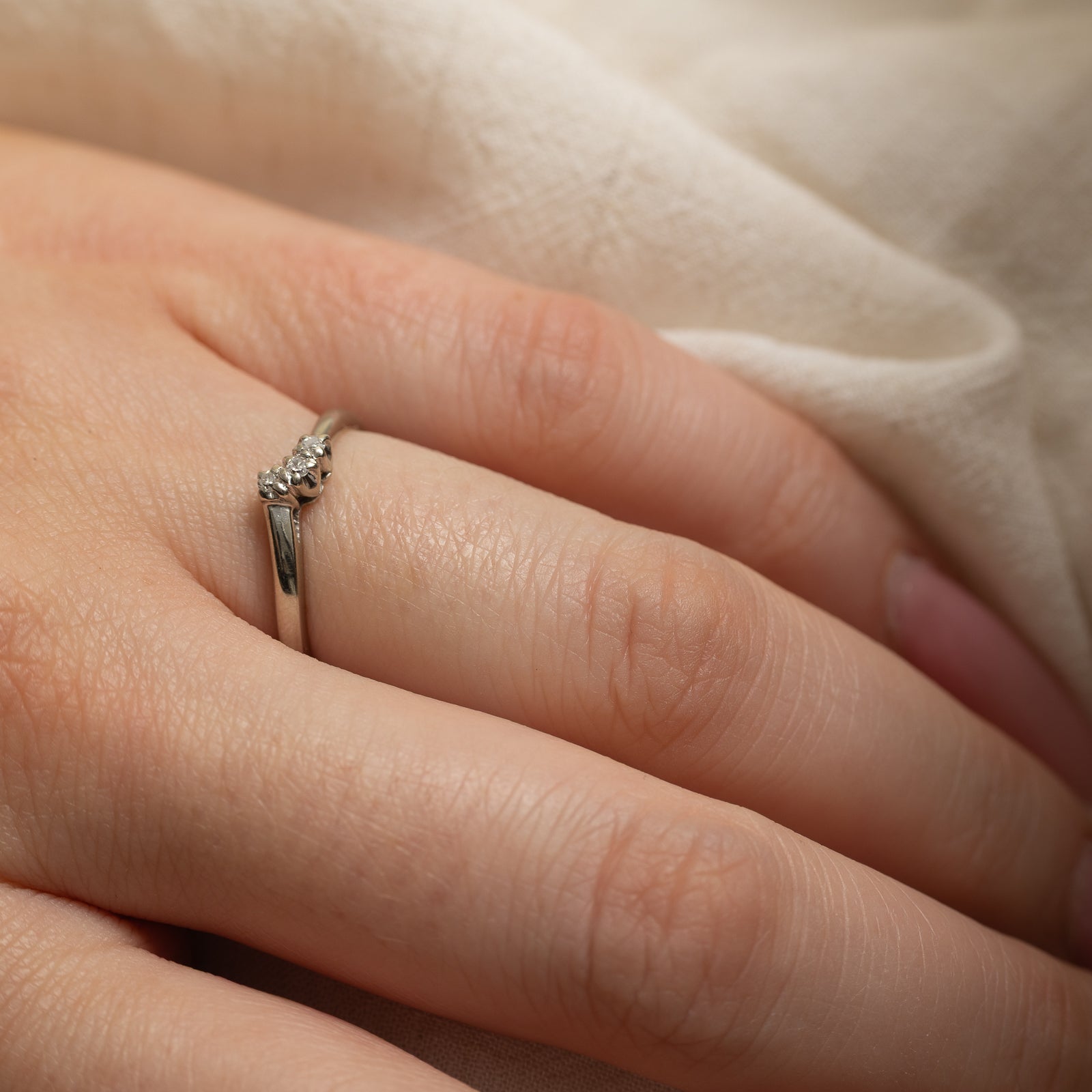18K Three Stone Diamond Petite Bypass Ring | 0.05ctw | SZ 5.75