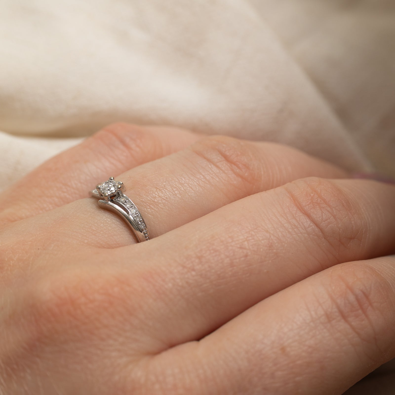 10K Diamond Accented Bypass Ring | 0.10ctw | SZ 4.25