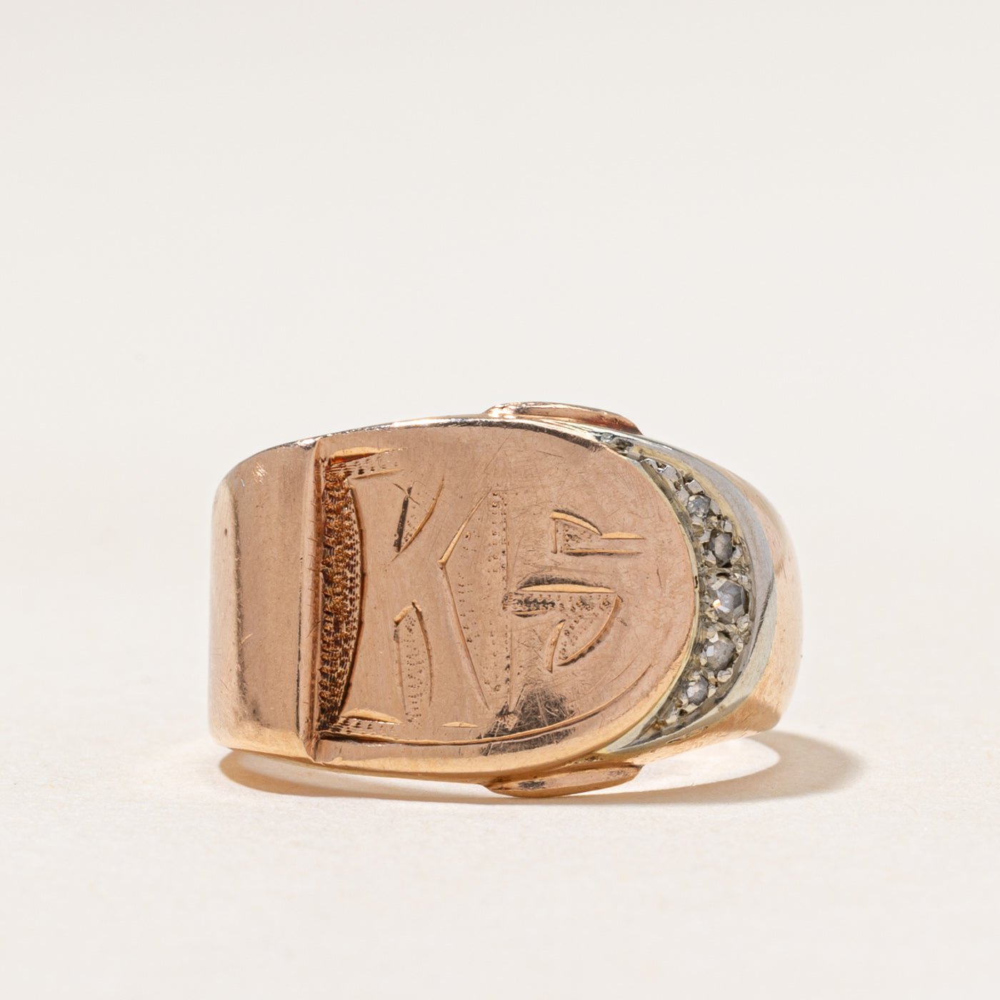 Vintage Canadian Diamond 'KS' Buckle Ring | 0.05ctw | SZ 5.25