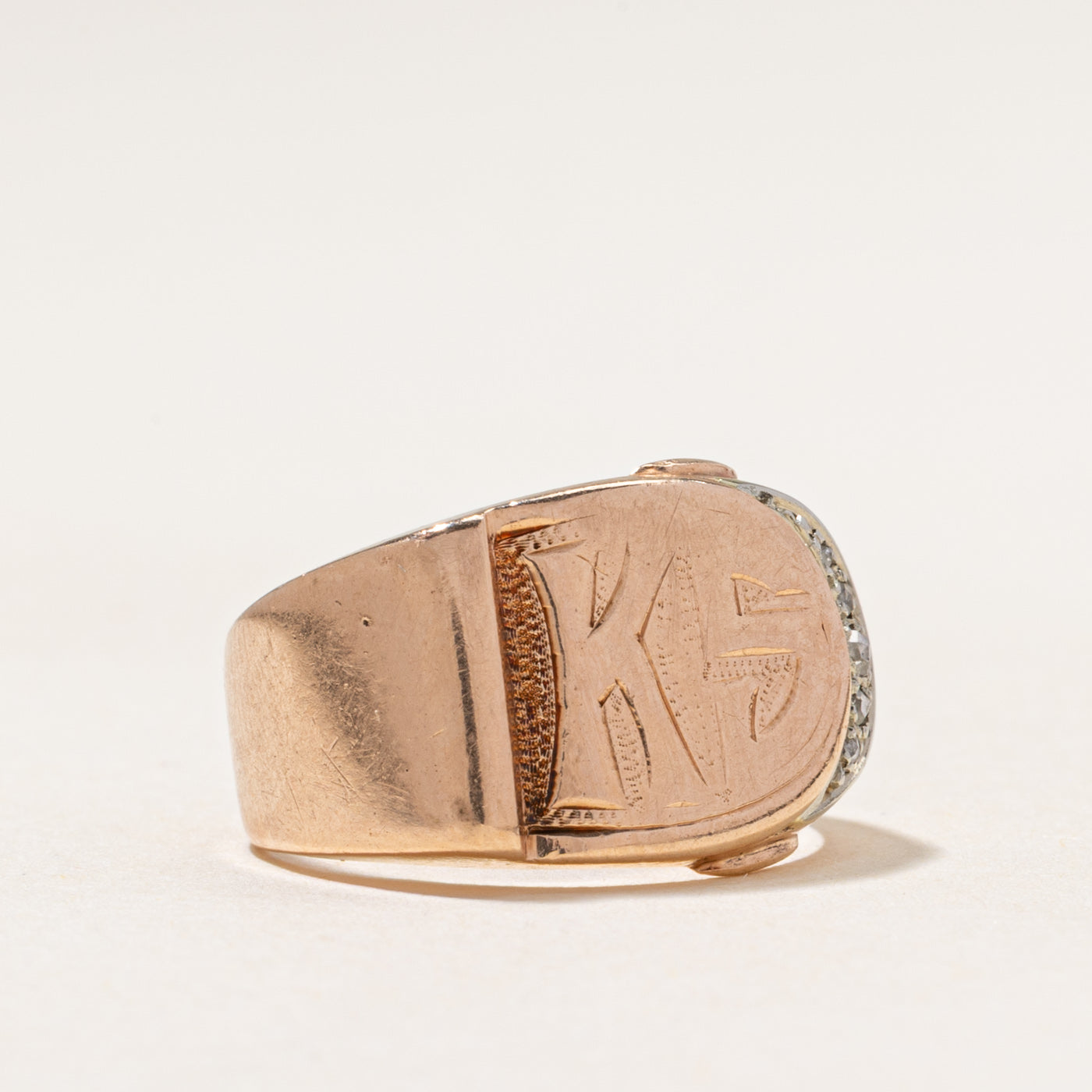 Vintage Canadian Diamond 'KS' Buckle Ring | 0.05ctw | SZ 5.25