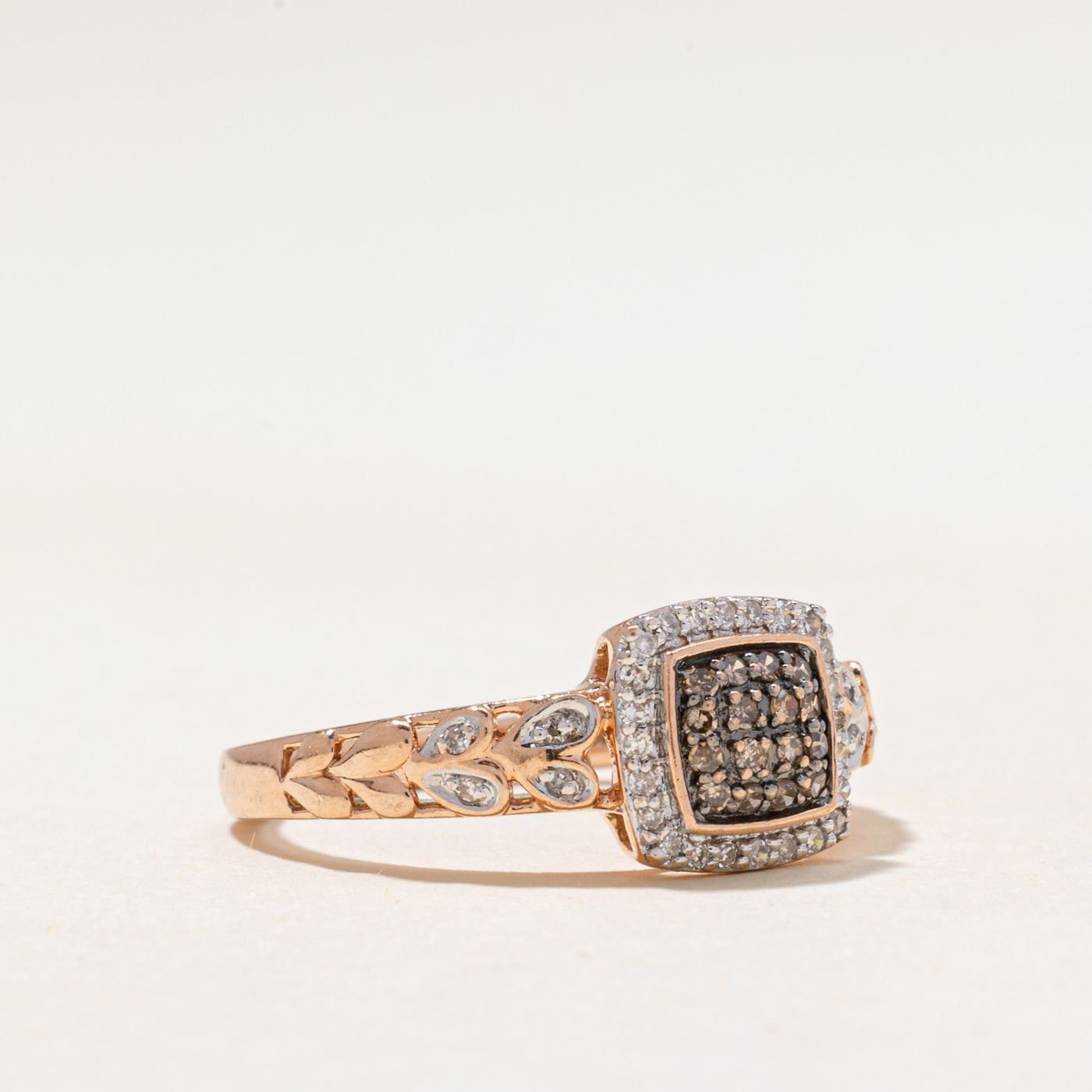Halo Chocolate Diamond Leaf Design Ring | 0.21ctw | SZ 7.25