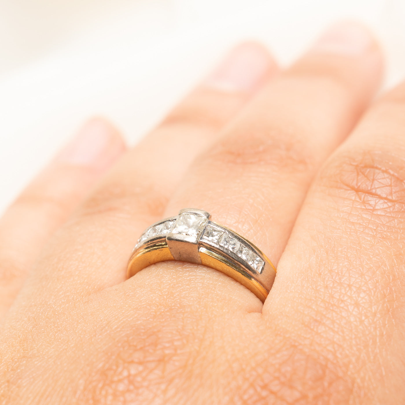 Two Tone Princess Cut Diamond Ring | 0.95ctw | SZ 8.5