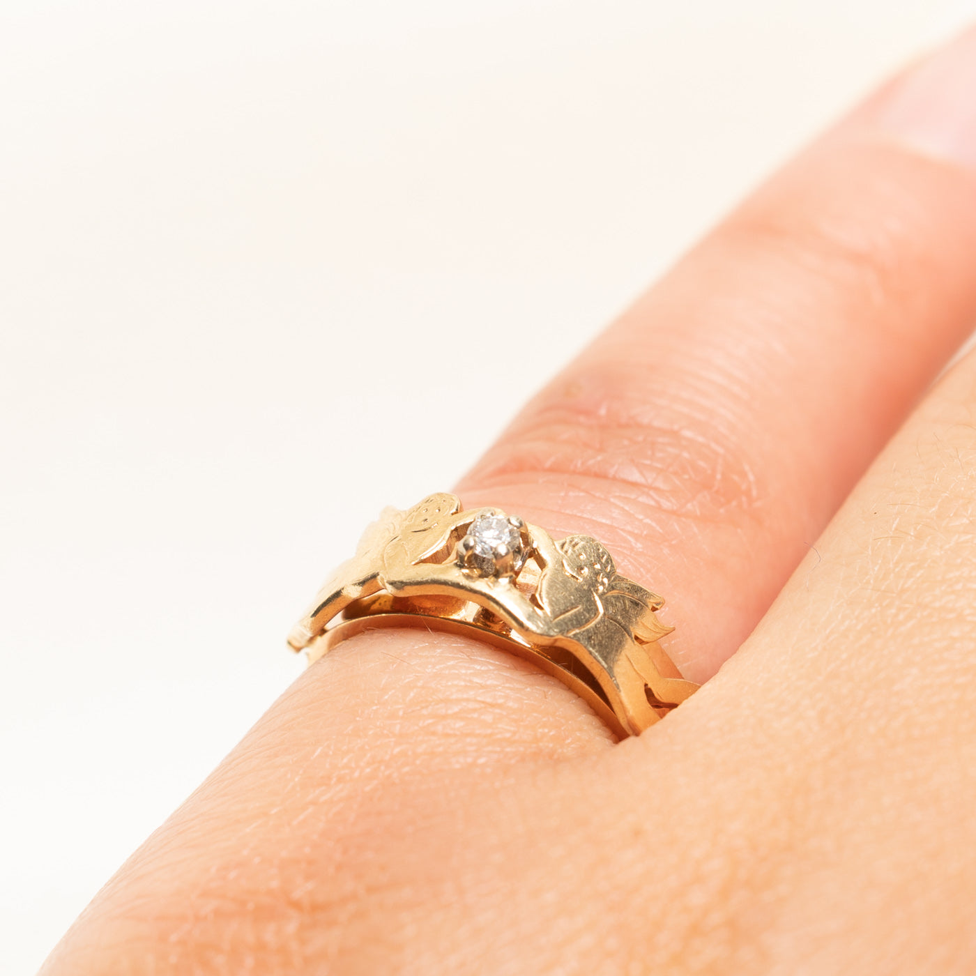 14k Solitaire Diamond Angel Ring | 0.05ct | SZ 5