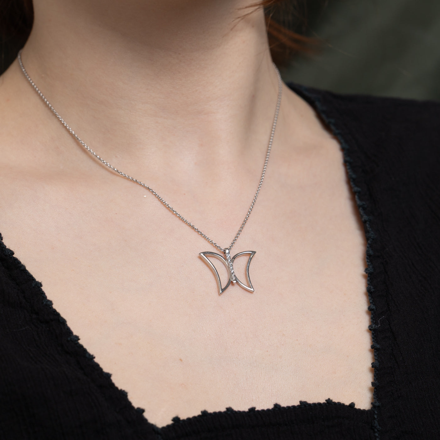 Diamond Butterfly Pendant Necklace | 0.05ctw | 16"