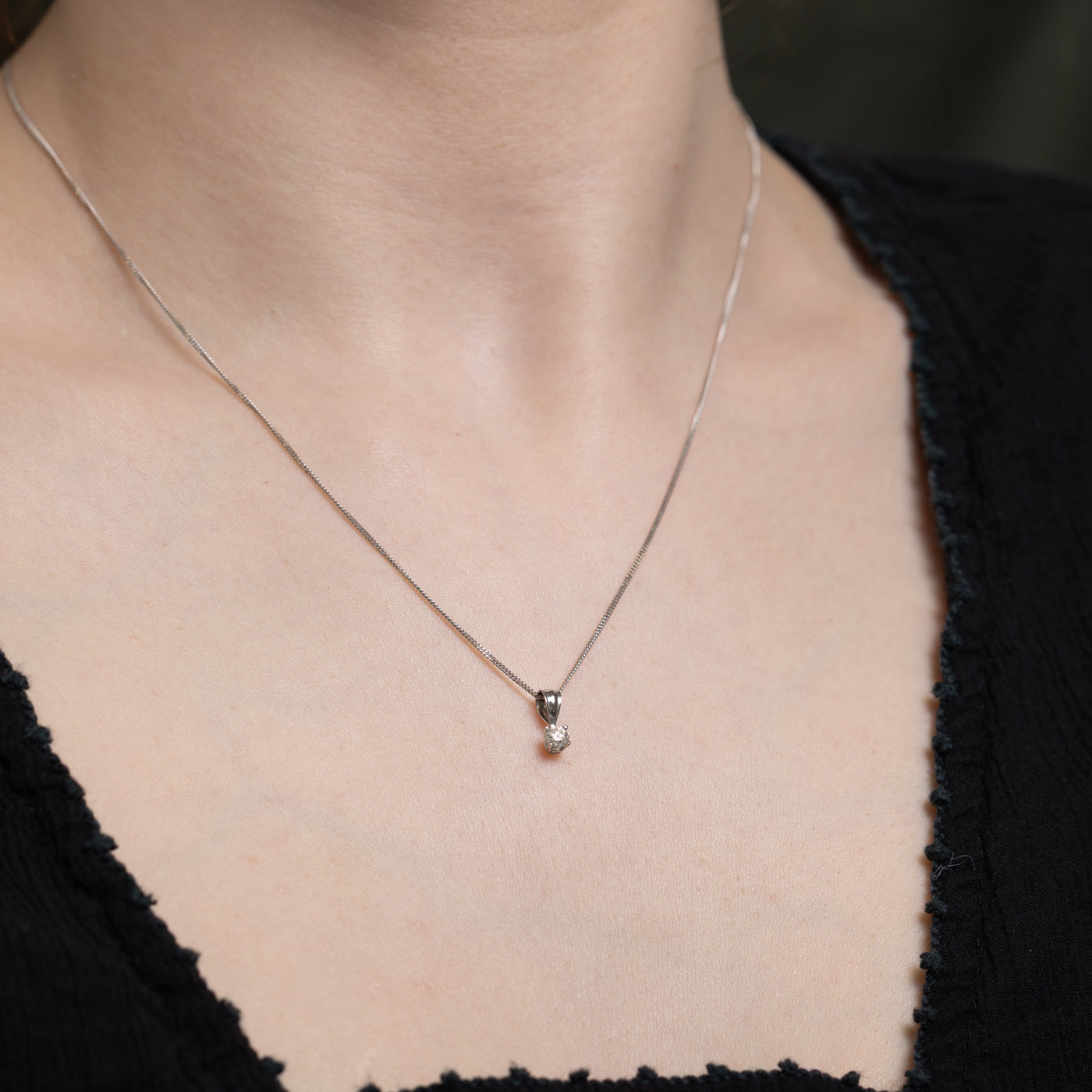 Solitaire Diamond Pendant Necklace | 0.15ct | 18"