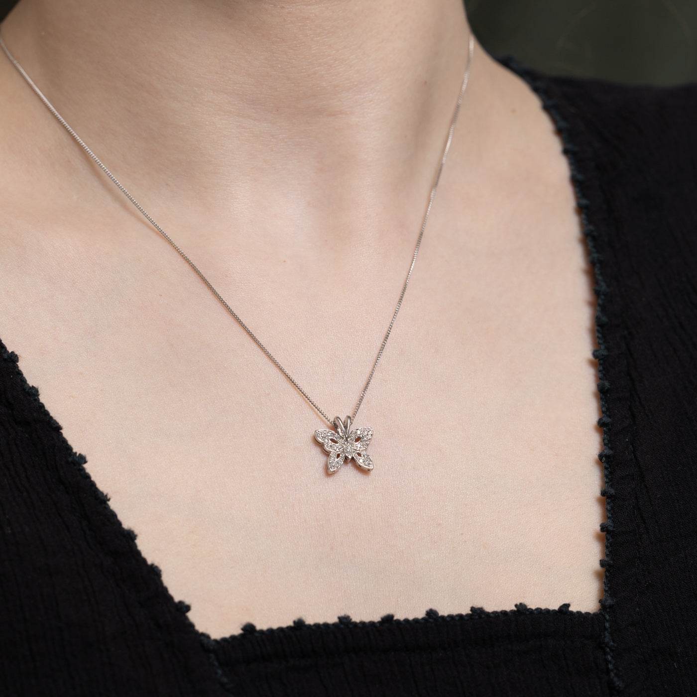 Diamond Butterfly Pendant Necklace | 0.10ctw | 18"
