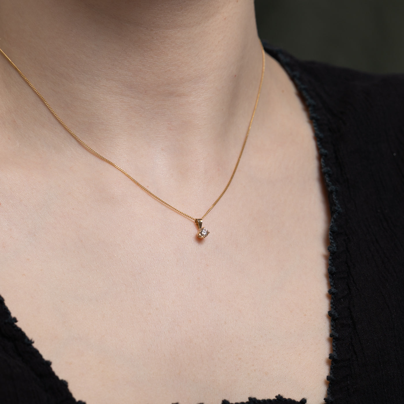 Collier pendentif solitaire en diamant | 0,15 ct | 40,6 cm