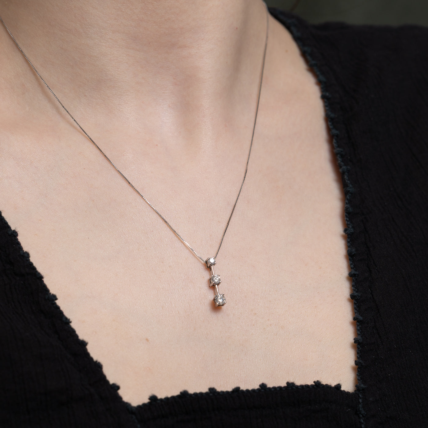 Three Stone Diamond Column Pendant Necklace | 0.47ctw | 18"