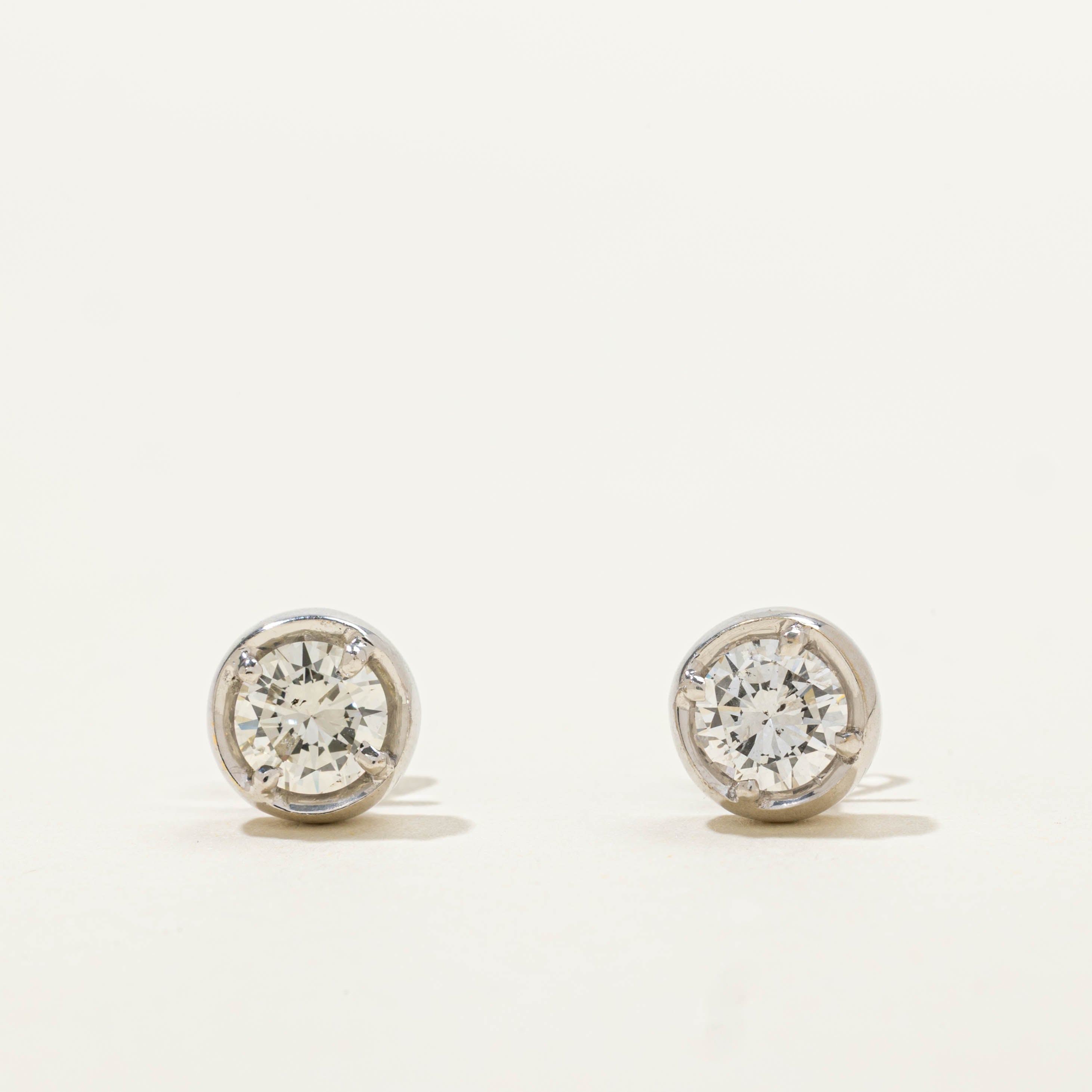 18k Bezel Set Diamond Studs | 0.96ctw SI1/SI2 I/J