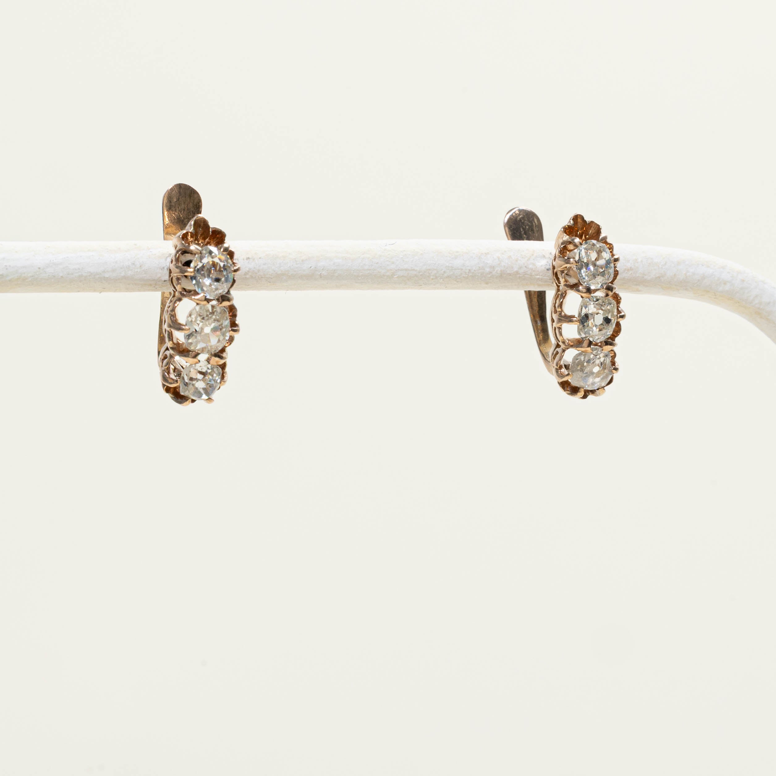 10k Old Mine Cut Diamond Huggie Earrings | 1.20ctw