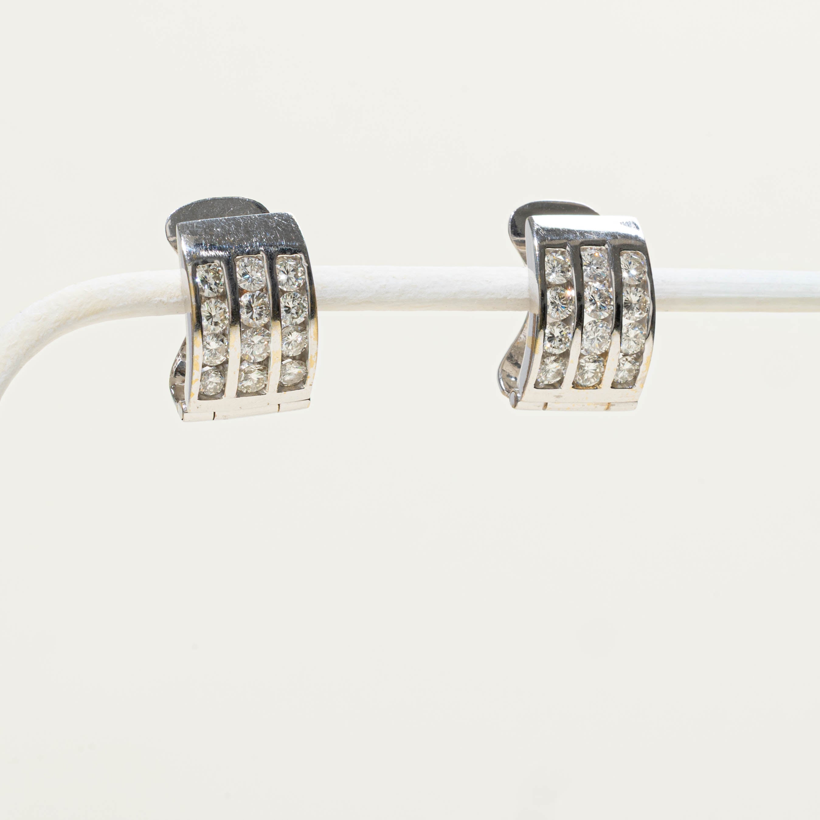 14k Multi Row Channel Set Diamond Huggie Earrings | 2.64ctw